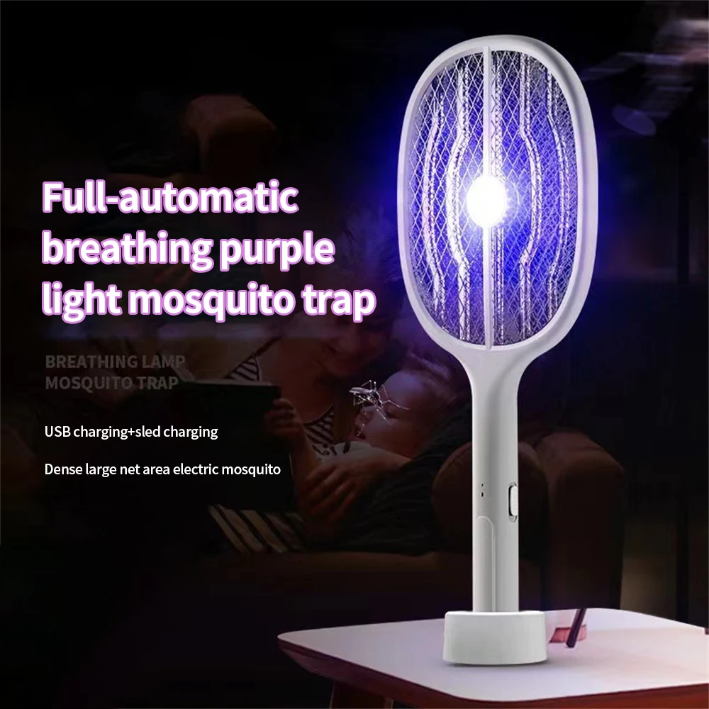 USB 충전식 여름 플라이 스와터 트랩 파리, 전기 버그 재퍼, 투인원 10 LED 트랩, 모기 킬러 램프, 3000V, 1 개, 2 개