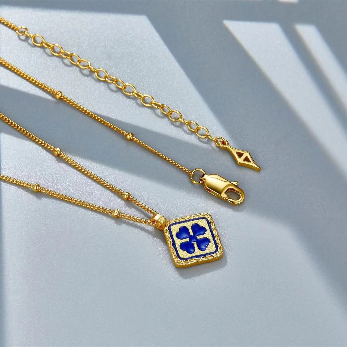 Minimalist Silver 2-sided Square Pendant Chic Lucky  Necklace