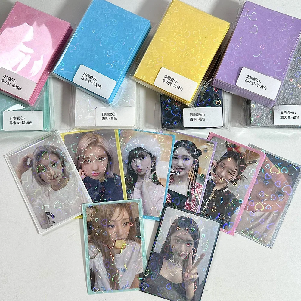 50pcs kpop card sleeves 61x91mm 20c heart bling holder for photocard sleeves idol photo cards protective game storage bag INS 50Pcs Kpop Card Sleeves 61x91mm 20C Heart Bling Holder For Holo Postcards Top Load Films Photocard Game Cards Protector