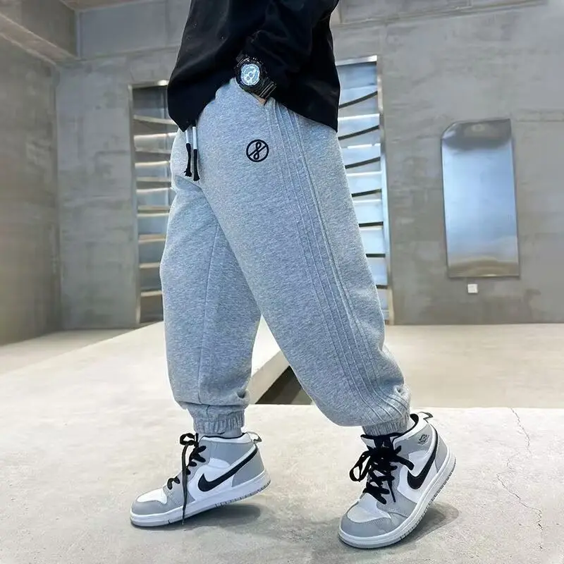 

4-12 Yrs Autumn Kids Boys Solid Sweatpants Thin Ankle Length Pants Young Child Clothes Spring Girls Casual Loose Sport Trousers