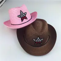 Kids Western Cowboy Hat Retro Sheriff Cap Sunscreen With Wind Rope Hat Boys Girls Horseback Riding Tourism Fishing Sunshade Cap 2