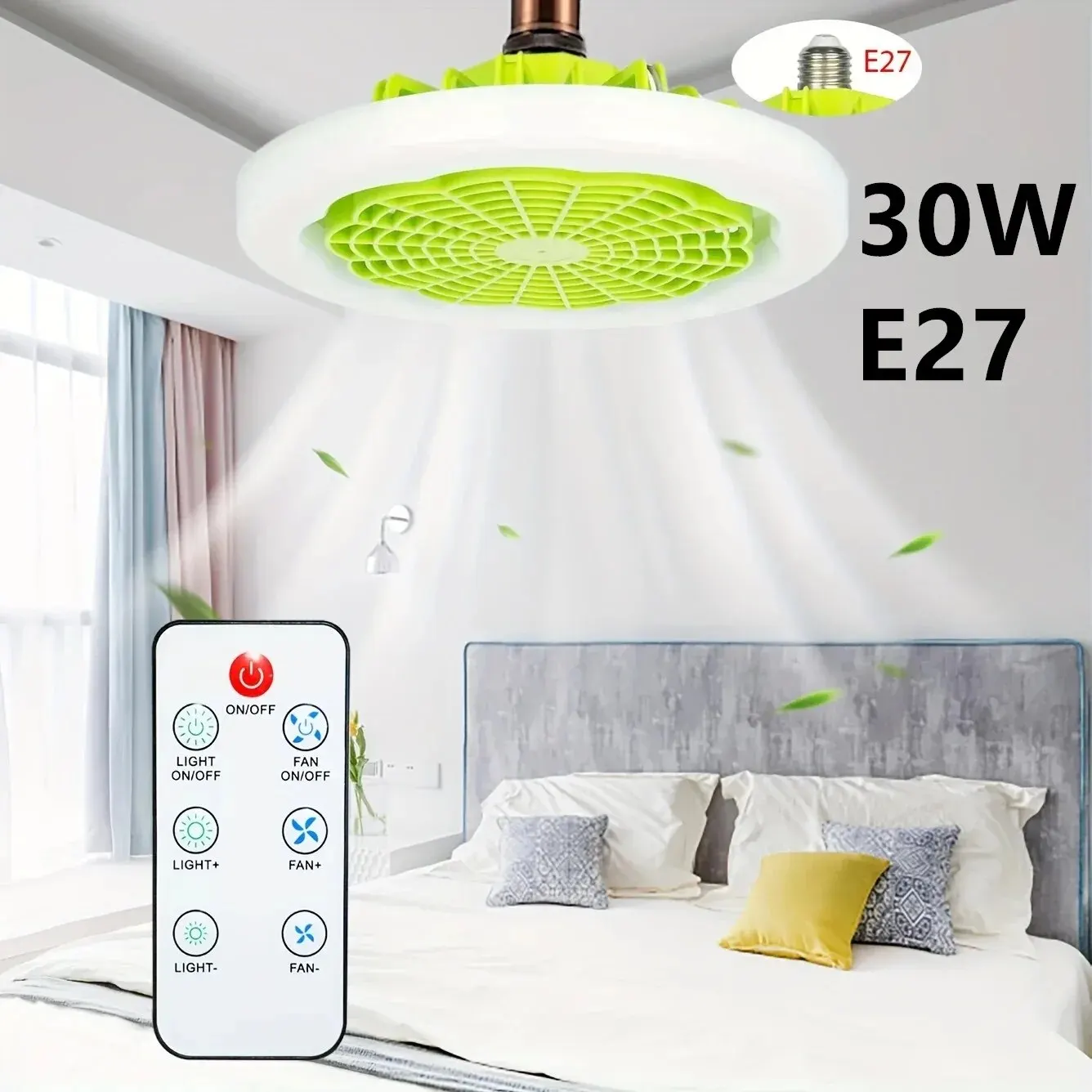 LED Ceiling Fan Lights Smart Ceiling Fan E27 30W Remote Control Dimmable AC 85-265V For Garage Office Room Bedroom Decoration
