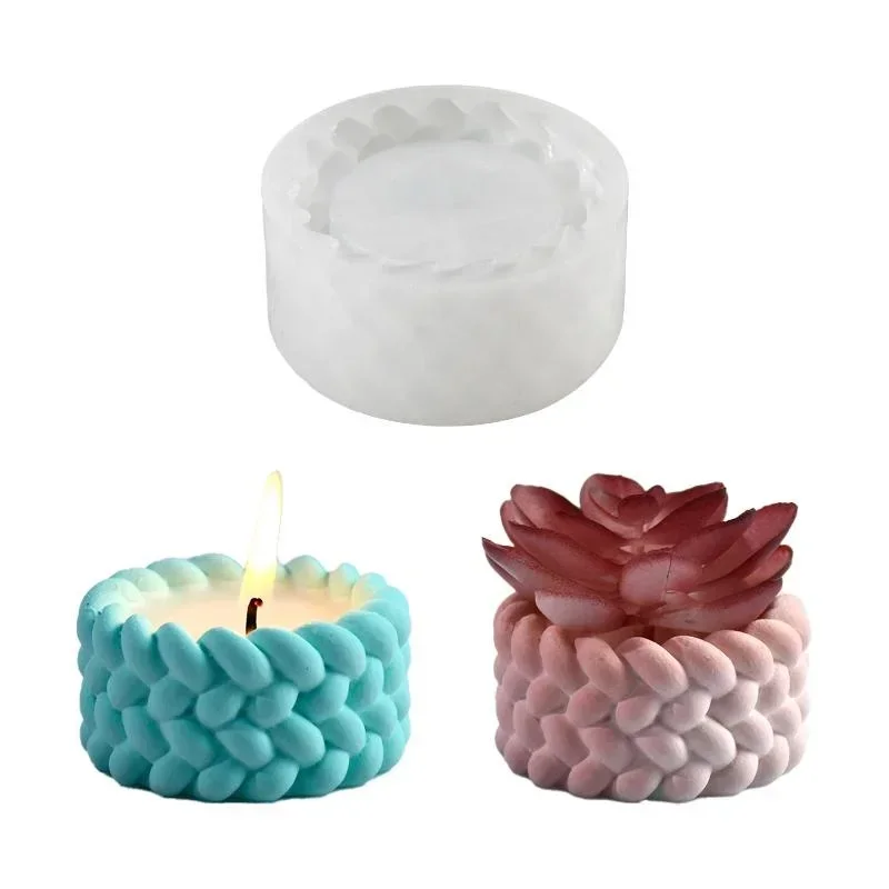 Creative Woven Pattern Storage Box Silicone Mold DIY Hemp Rope Candle Holder Candle Cup Mold Gypsum Ornament Storage Box Mold