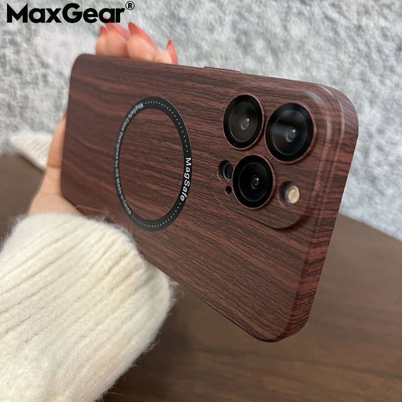 Luxury Wood Grain Magnetic Attraction For Magsafe Charging Phone Case For iPhone 13 12 Pro Max With Lens Protection Glass Cover iphone 11 Pro Max  lifeproof case