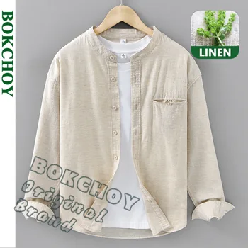 2025 Spring Summer New Casual Simple Cotton Linen Long Sleeve Shirts 1