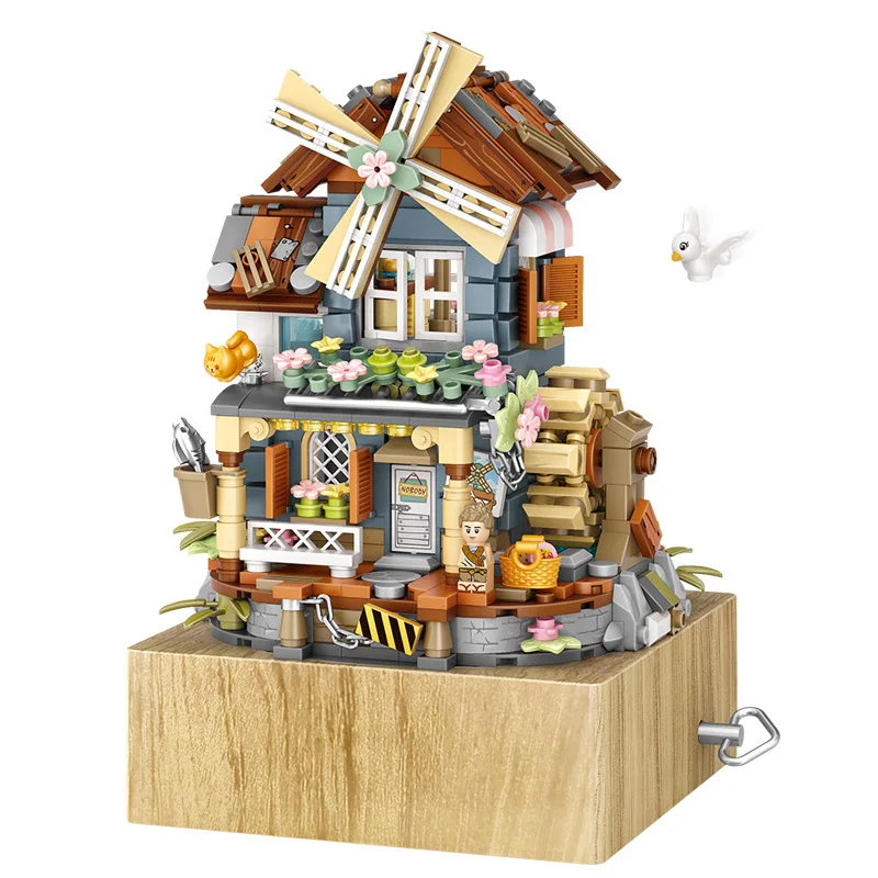 

Standard Domino Japanese Windmill Music Box Octopus Box Decoration Puzzle Assembly Block Christmas Gift