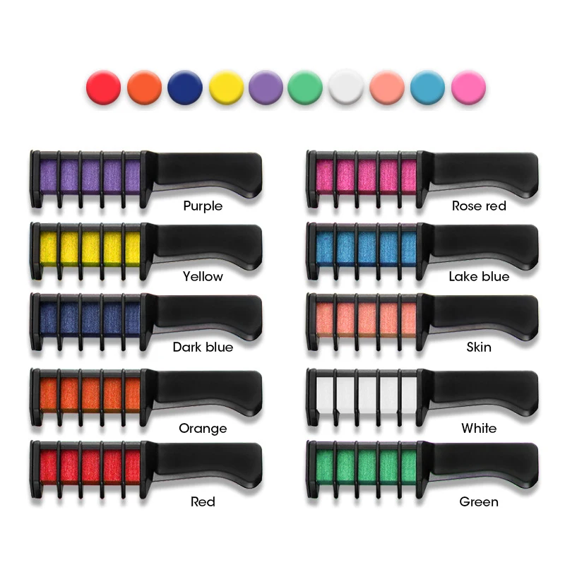 10 Color/Box Colorful Hair Comb Hair Dye Brush Disposable Hair Dye Chalk Colors Stick Masquerade Party YL-010 Hair Dye Tools