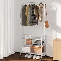 Laundry Basket with Wheels Rolling Laundry Hamper Laundry Sorter Cart Shelf Hanging Rack,Grey 2