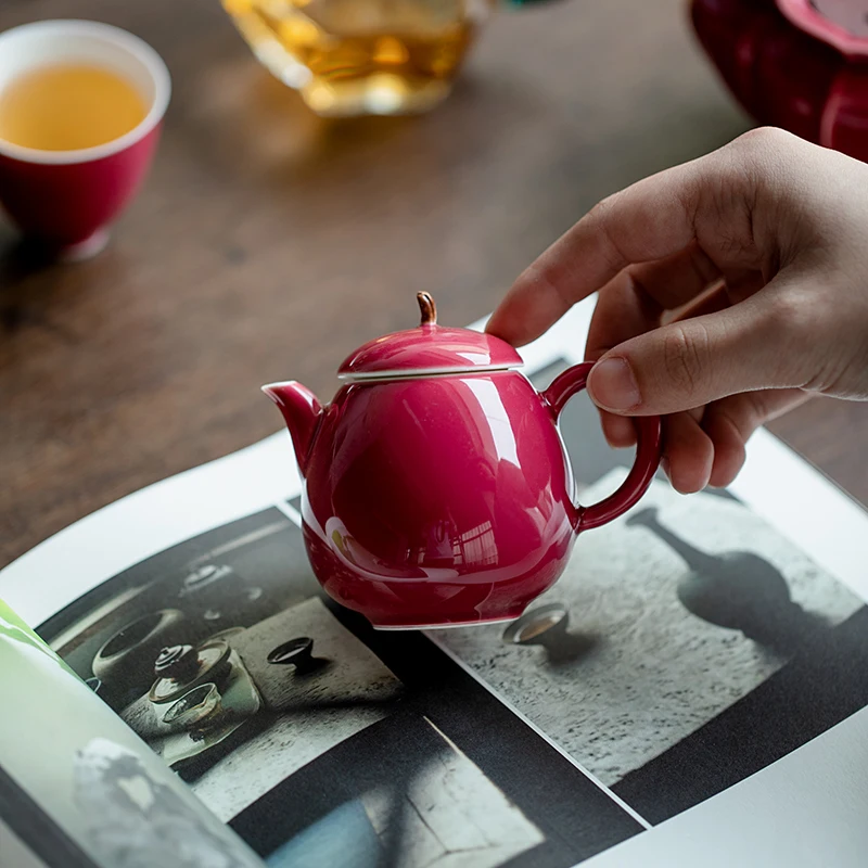 

Carmine Red CeramiC Mini TeapoT, Single Pot With Filter Hole