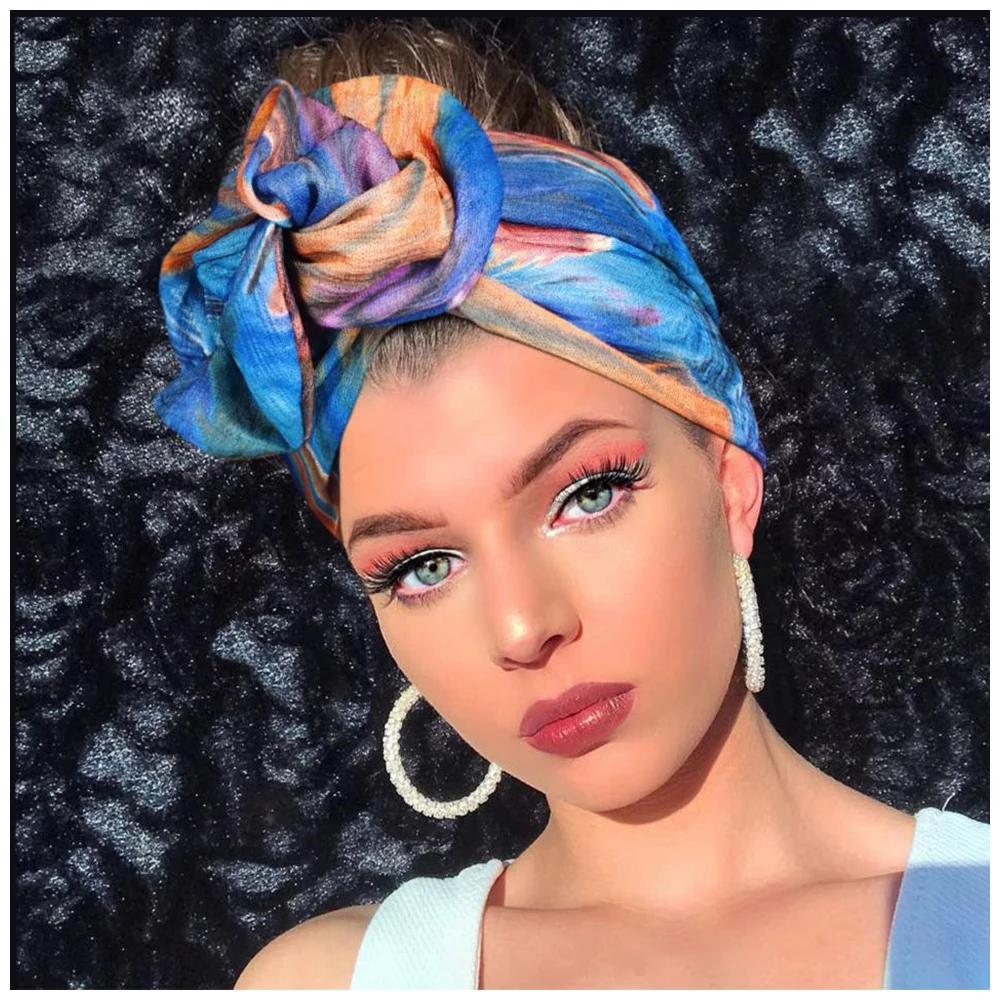 Wide Soft Wrap Wire Headbands Floral Turban Bandana Printing Hairbands Women Head Bands Multi Use Adjustable Hair Accessories hair accessory