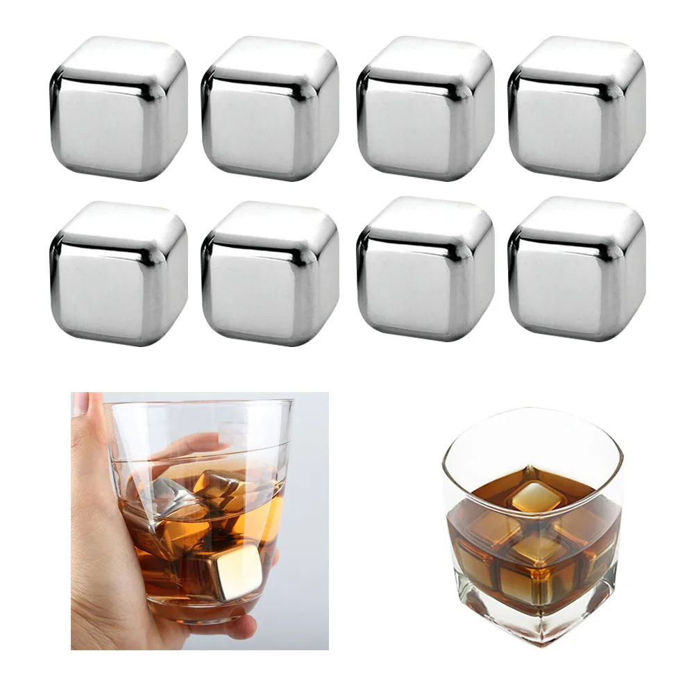 Konesky 1pc / 6pcs 8 Pcs Stainless Steel Ice Cubes Reusable Chilling Stones For Whiskey Wine Keep Your Drink Cold Longer |