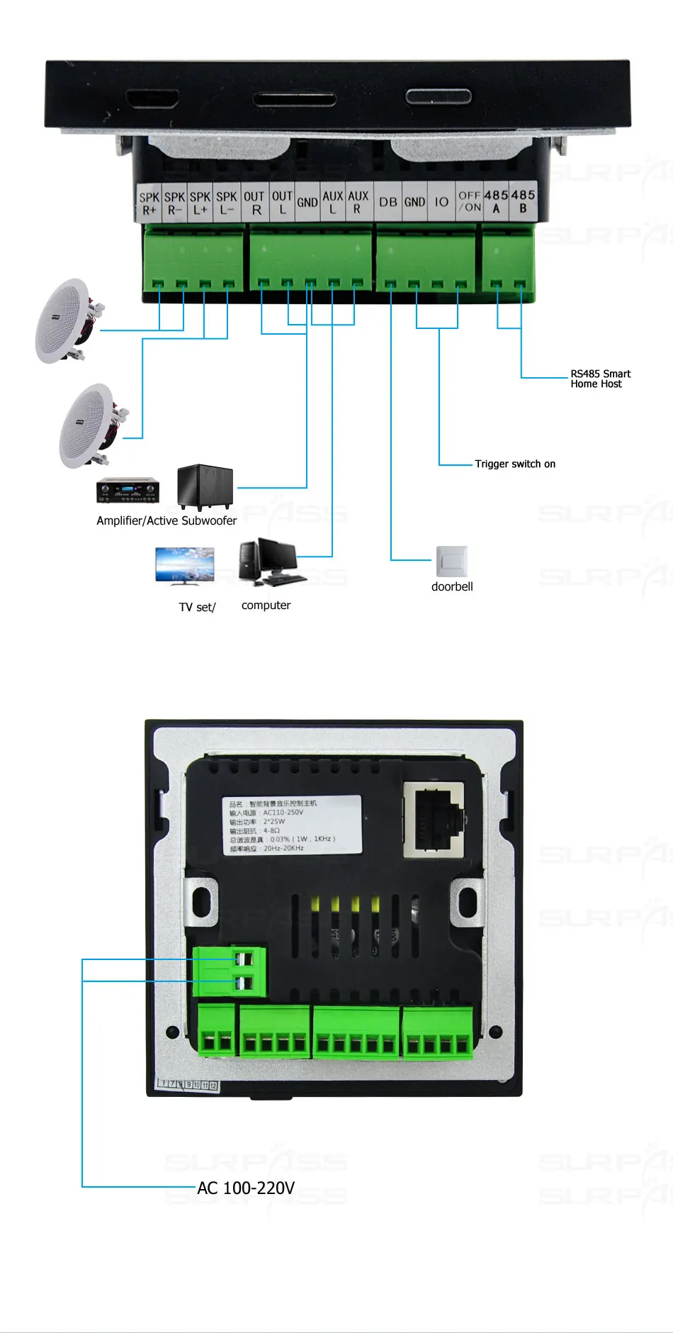 TUYA Amplificadores Audio Smart Home Theater WiFi Bluetooth Android 8 System Mini Wall Power Amplifier Touch Screen Music Player