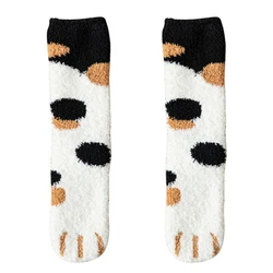 Cozy Plush Cartoon Cat Paw Women's Winter Socks - 1-Pair (Black-A)