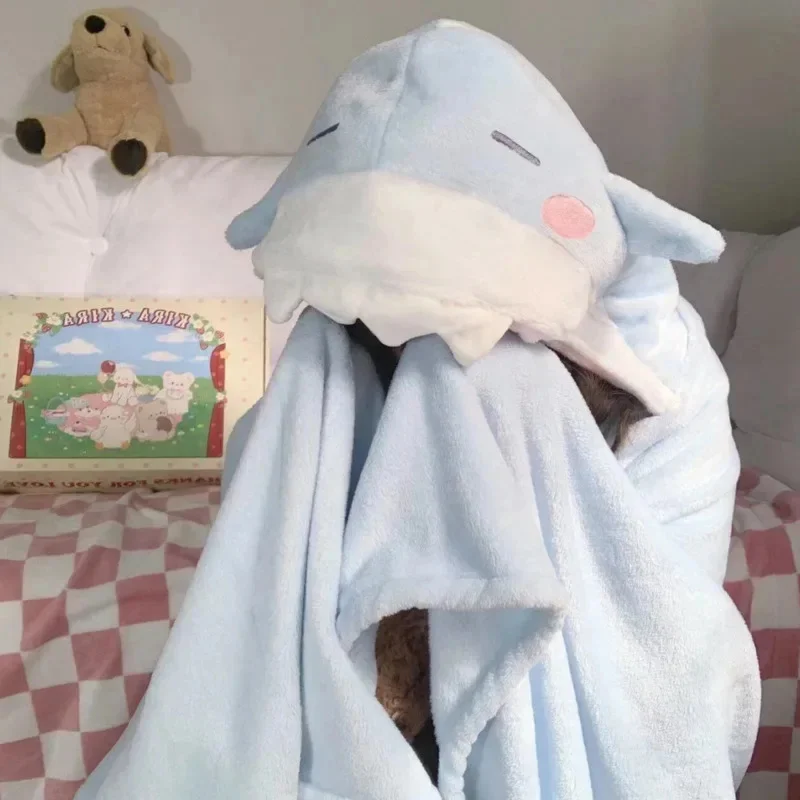 New Kawaii Hooded Towels Kids Bathrobe Super Soft Bath Towel Blanket Warm Wintertime Plush Shark Shawl Loungewear For Boys Girls