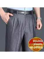 Anti-Wrinkle Non-Iron Deep-Crotch Double Pleat Men's Dr Pants Busin Casual Long Trousers for Middle-Aged And ly