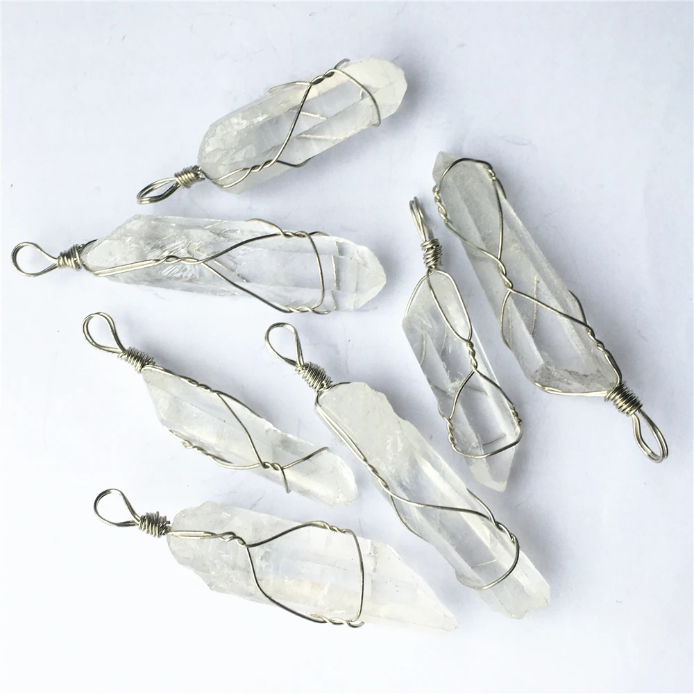 7pcs Chakra Pendant Natural Stone Pendant Raw Ore White Crystal Column Point Healing Crystals Diy Wire Wrapped Jewelry Making