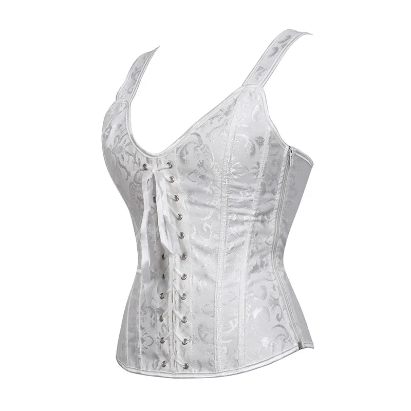 Women Corsets with Straps Black Corset Plus Size Floral Jacquard Corset Zipper Top Gothic Steampunk Corset Bustier