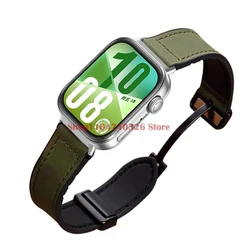 Magnetic Quick Fit Leather Silicone Strap Bracelet for Huawei Watch Fit Series (Army Green)