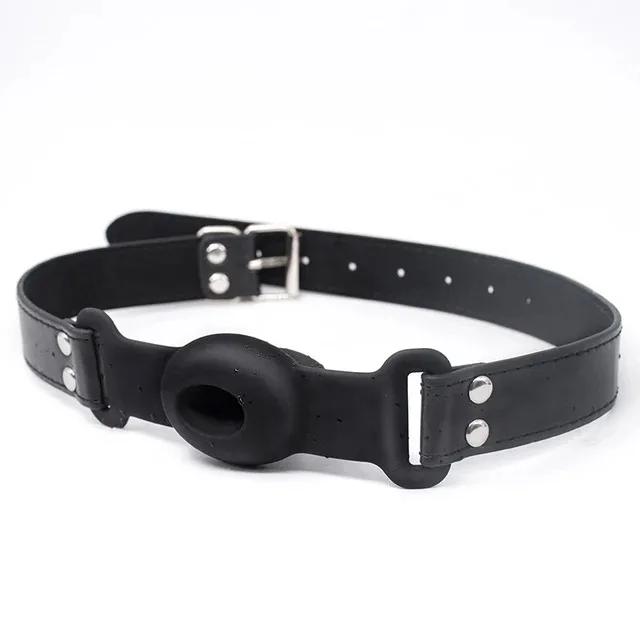 Silicone Ball Gag BDSM Adult Toy, Hollow Design Drooling Gag with Leather Straps, Ring Gag BDSM Bondage Gear for Men Women