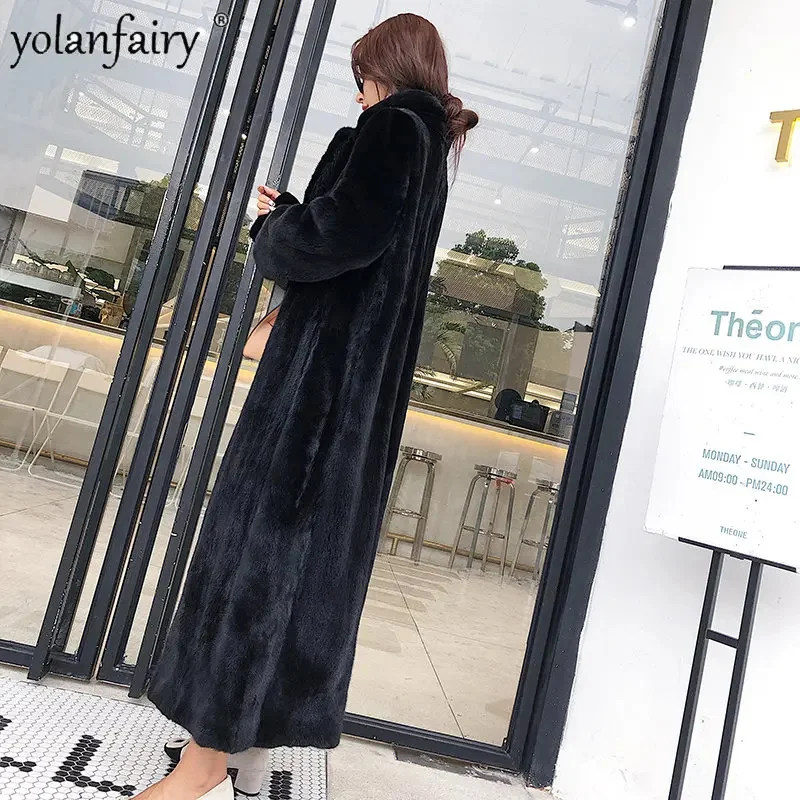 

Real Fur Coat Women 2024 Luxury Winter Mink Jacket Female Knee Long Imported Velvet Whole Clothes for FC