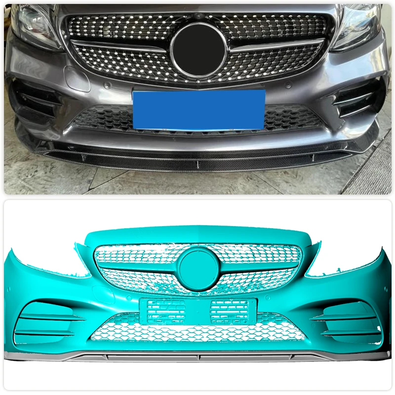 자동차 앞 범퍼 립 스포일러, 메르세데스 벤츠 C 클래스 W205 C200 C300 스포츠 2019 2020 탄소 섬유 앞치마 바디 키트