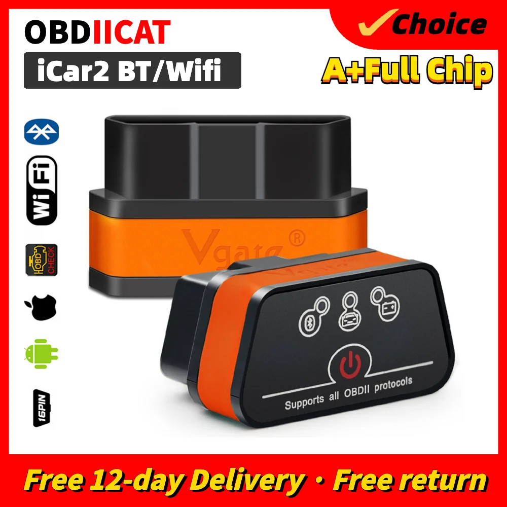 

OBDIICAT Vgate iCar2 OBD2 Scanner ELM327 BT ELM 327 V2.1 OBD 2 WIFI ICAR 2 Auto Diagnostic Tool for Android/PC/IOS Code Reader