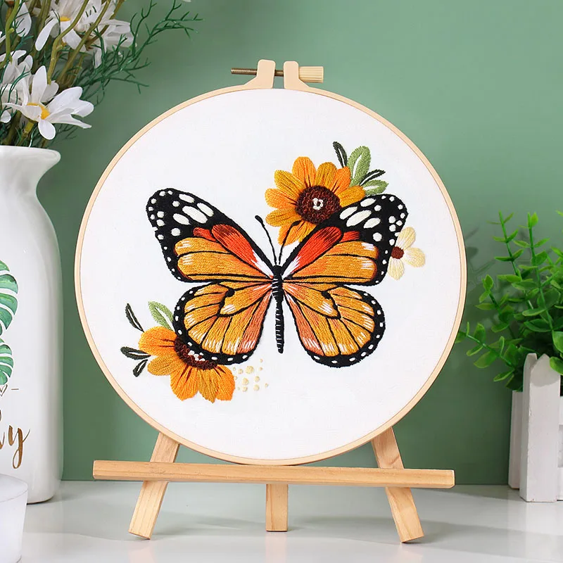 수제 자수 DIY 재료 키트 유럽식 3D 나비 스티칭 비디오 초보자 가이드 패브릭 아트 바느질 키트 홈 데코