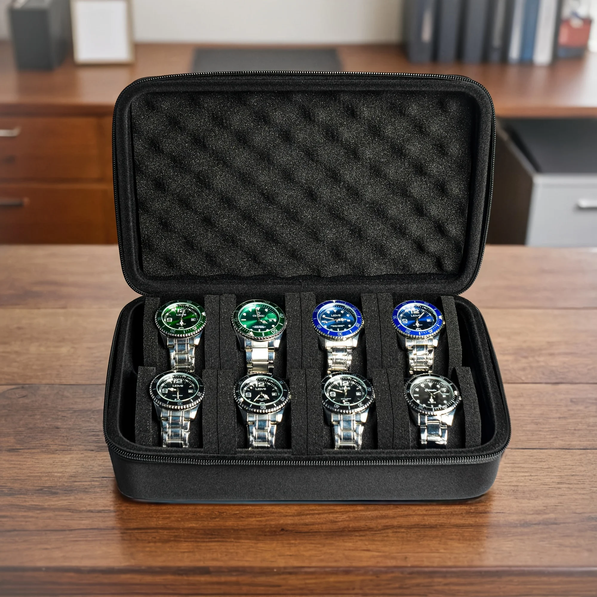 8 Slots Watch Box Organizer/Men Watch Display Storage Case Fits All Wristwatches and Smart Watches up to 42mm