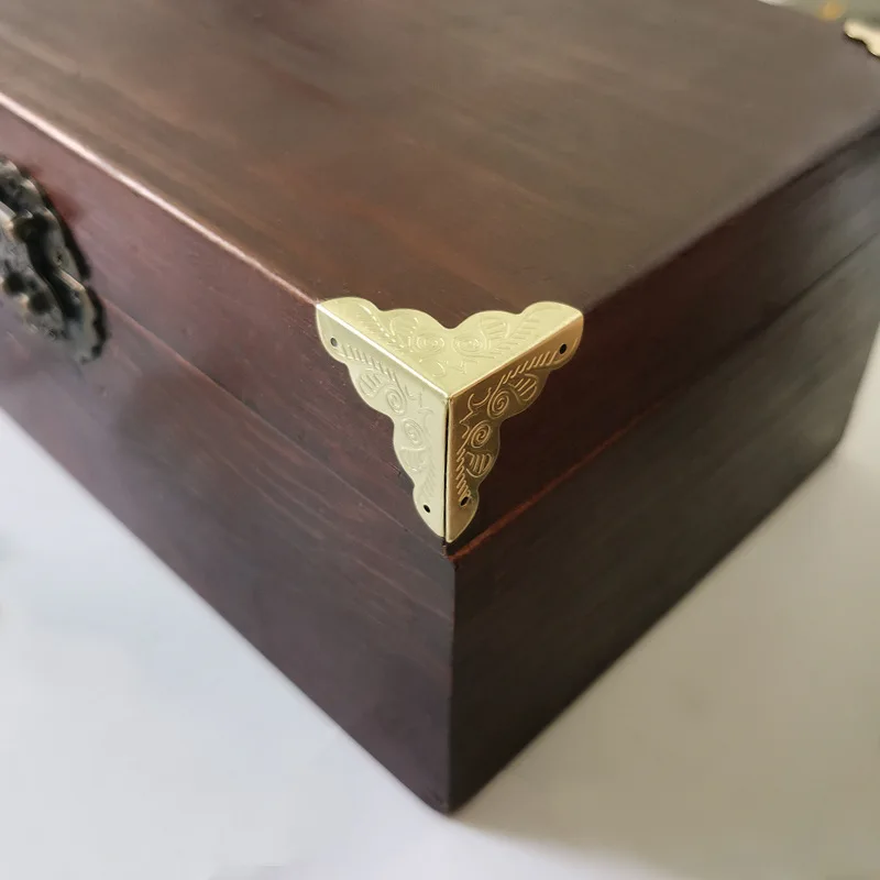 10pcs/Set Classical Jewelry Box Corner Foot Wooden Case Corner Protector Bronze Gold Tone Flower Pattern Carved Brackets