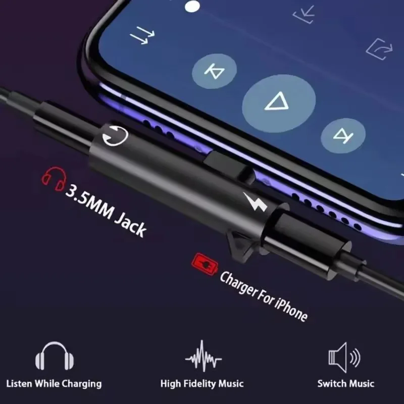 Headphone Adapter Lightning to 3.5mm AUX Audio Jack and Charging Dongle Earphone Headset Splitter Compatible with iPhone