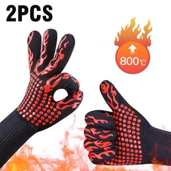 Heat - Resistant Silicone BBQ Gloves - Fireproof Non - Slip Oven Mitts (Red - 2PCS)