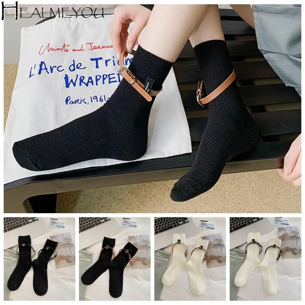 

with Belts Women's Socks Cotton Boneless Stitching Summer Thin Socks Solid Color Sweat Absorbent Korean Style Dressing