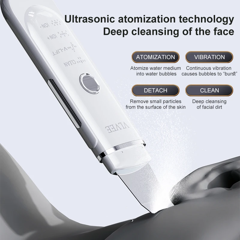 VLVEE Ultrasonic Skin Scrubber Face Spatula Blackhead Removal Device Deep cleansing facial Pore tools Red and blue light