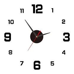 Digital Wall Clock with Large Acrylic Mirror Sticker for Living Room and Bedroom Decor (Black(40cm))