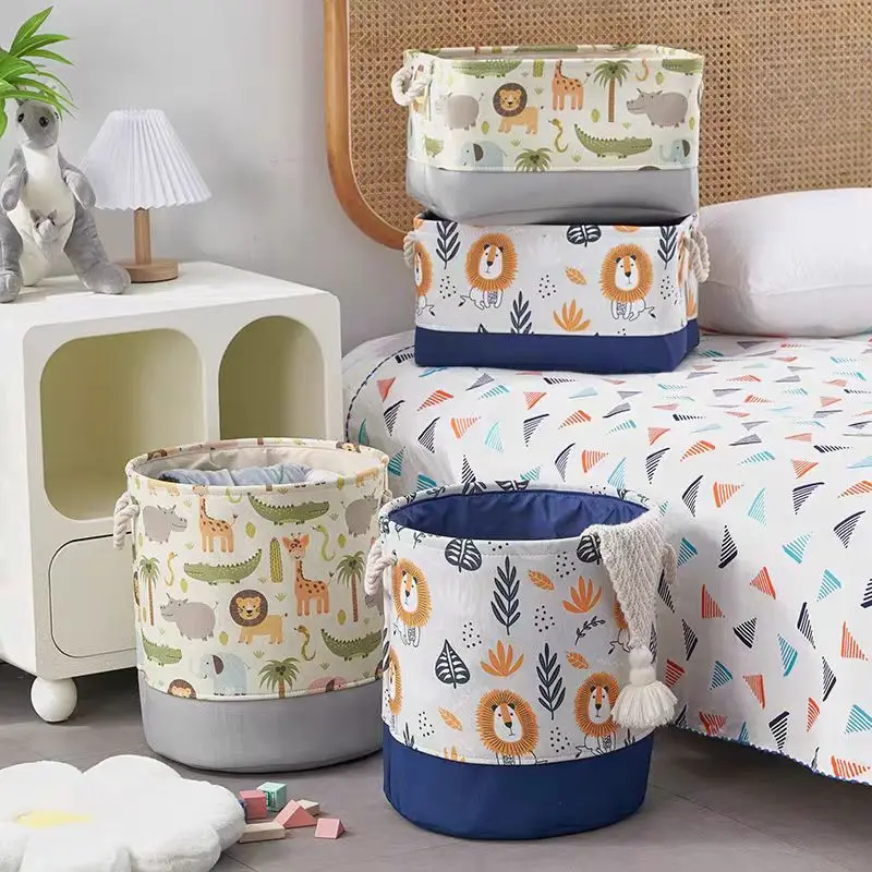 Foldable Kid Storage Basket for Clothes Toys Fabric Forest Animals Lion Giraffe Crocodile Hippo Laundry Hamper for Home Bedroom 2