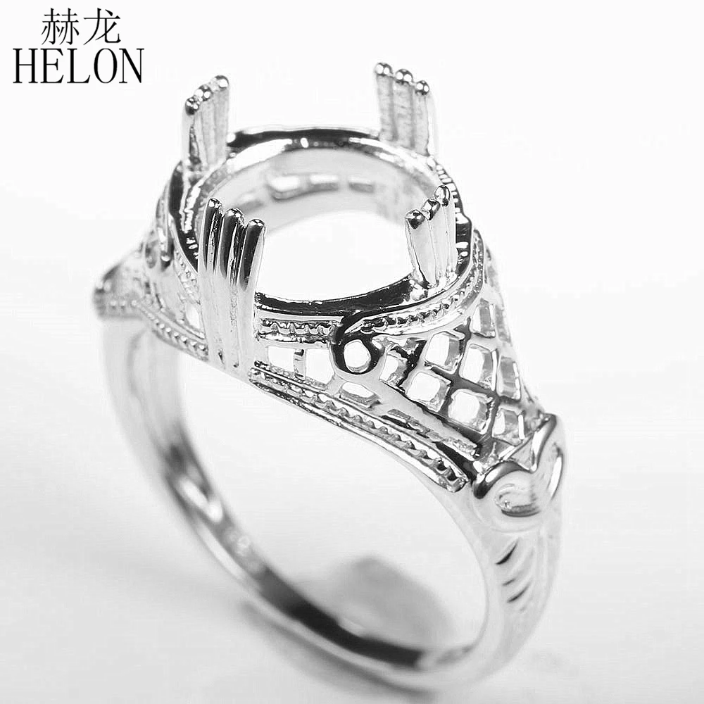 

HELON 925 Sterling Silver Vintage Solitaire Women Jewelry Semi Mount Engagement Wedding Ring Setting Fit 14.5mm-15.5mm Round Cut