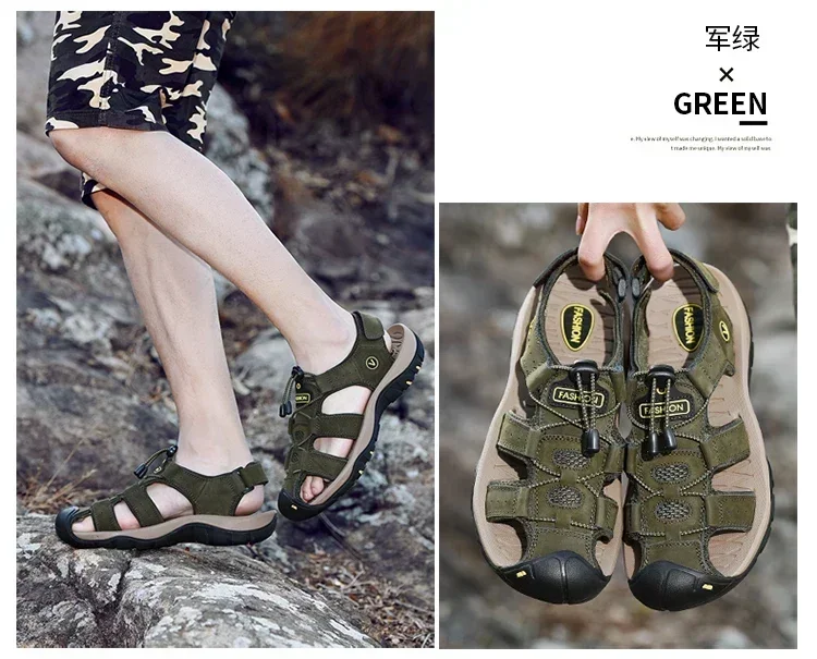 Sommer Sandalen Leder Outdoor Männer Strand Schuhe Luxus Atmungsaktive Casual Sandale Mann Waten Schuhe Non-slip Breite futter Hausschuhe – Detail 18