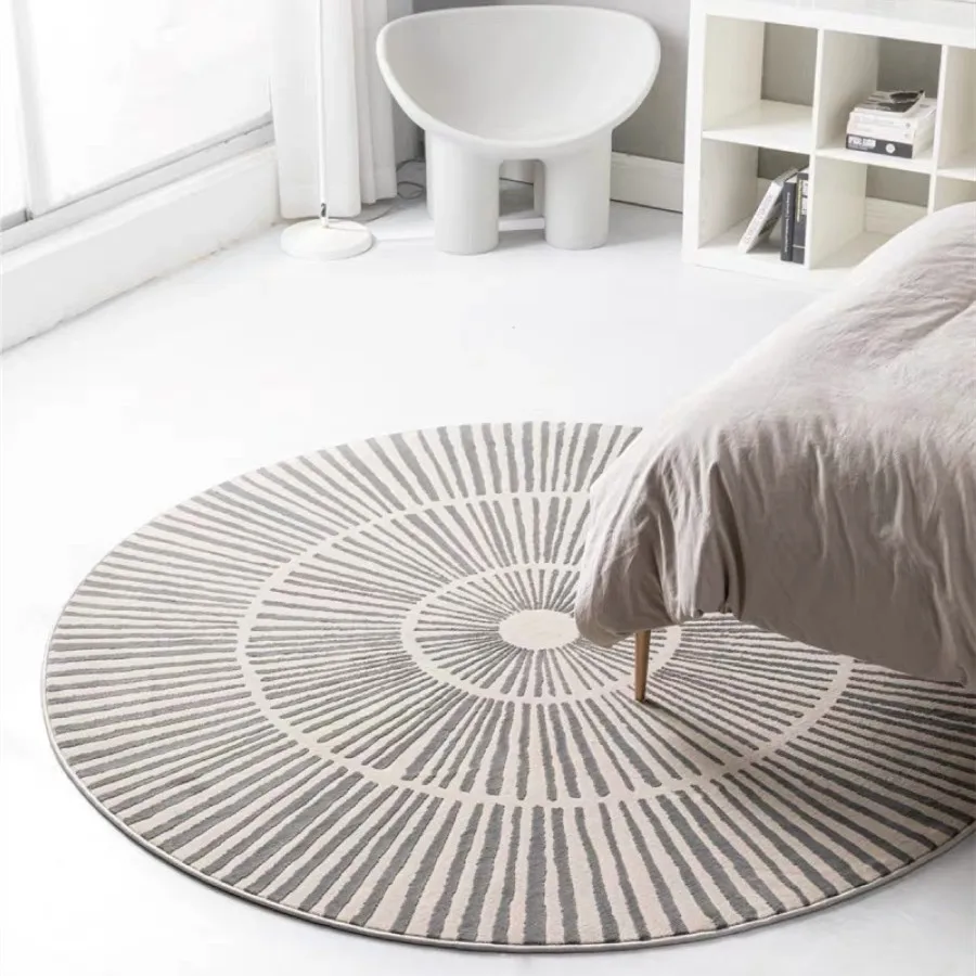 Round Living Room Carpets Minimalist Bedroom Plush Warm Fluffy Rug Line Home Decor Coffee Table Anti Slip Floor Mat Polyester