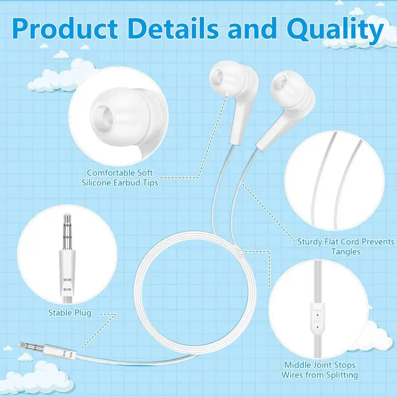 Wired Headphones Plug In Earbuds With 3.5mm Jack Comfortable Plug-In Earbuds Mobile Phone Accessories For Phones Laptops Kids