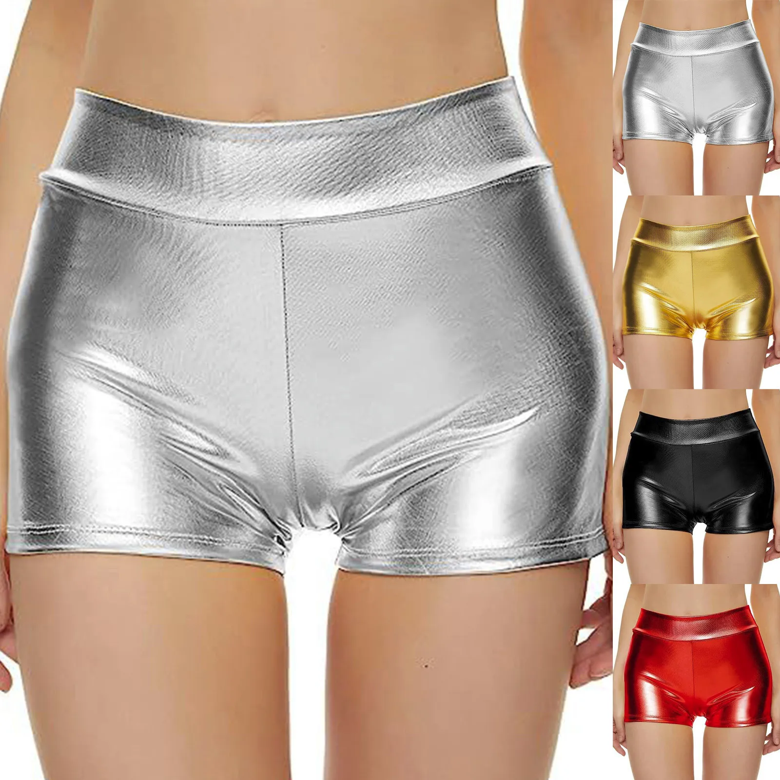 

Women's High Waisted Metallic Booty Shorts Rave Bottoms For Dancing Hot Pants Clubwear