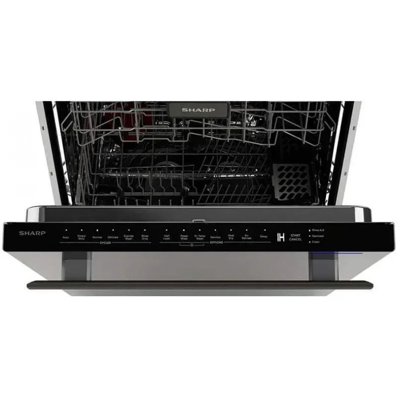 QWSHARP Slide-In Dishwasher,Stainless Steel Finish,24" Wide,Soil Sensors,Premium White LED Interior Lighting,Smooth Glide Rai 3