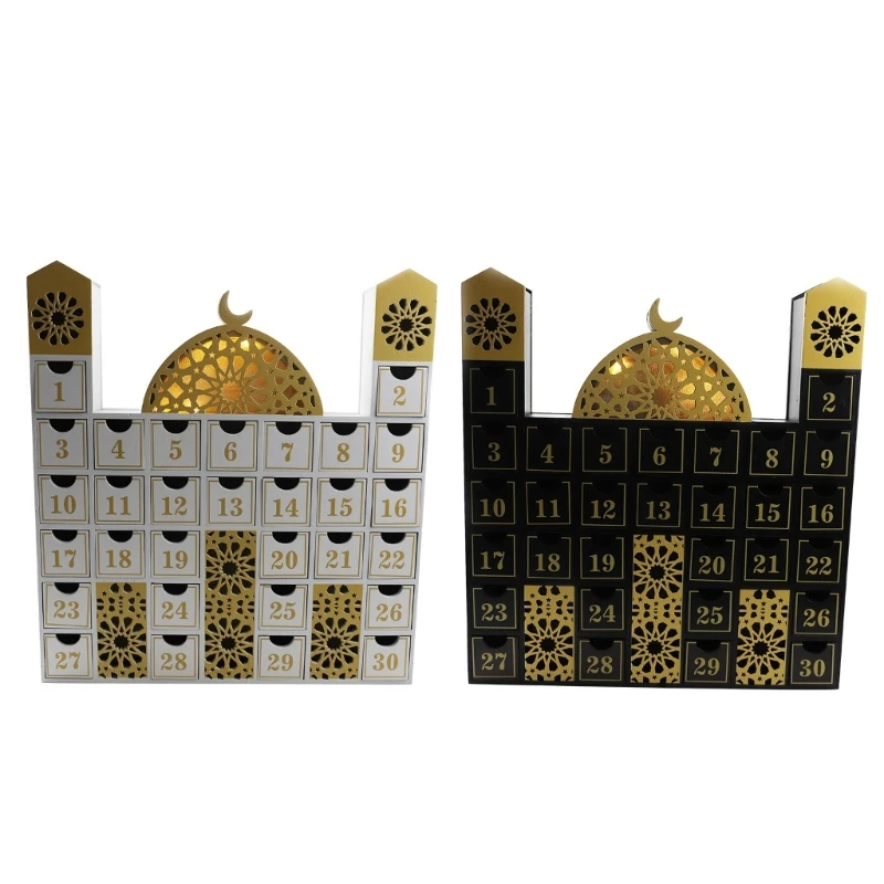 

2023 Eid Countdown Calendar Wood Advent Calendars with LED Light Eid Decorations for Home Islamic Muslims Party Supplies