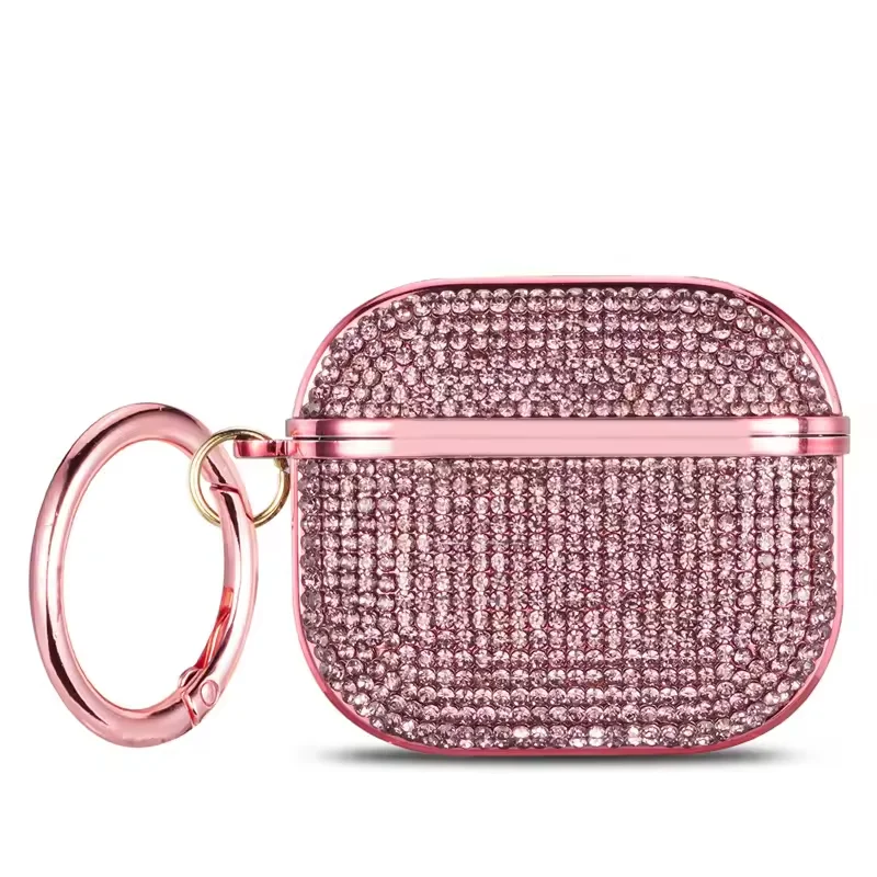 Deluxe Plated Sparkling Diamond Bluetooth Headphone Case with Keychain - Shockproof Earphone Cover