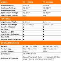 ZIBOO FT-2000W testeur de panneaux solaires compteur MPPT tension de Circuit ouvert et courant de court-circuit, avec rétro-éclairage et maintien des données, FT-1000W. 6