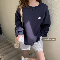 Moda feminina hoodie casual minimalismo manga comprida cor sólida em torno do pescoço solto pulôver solto fresco primavera outono senhora hoodie
