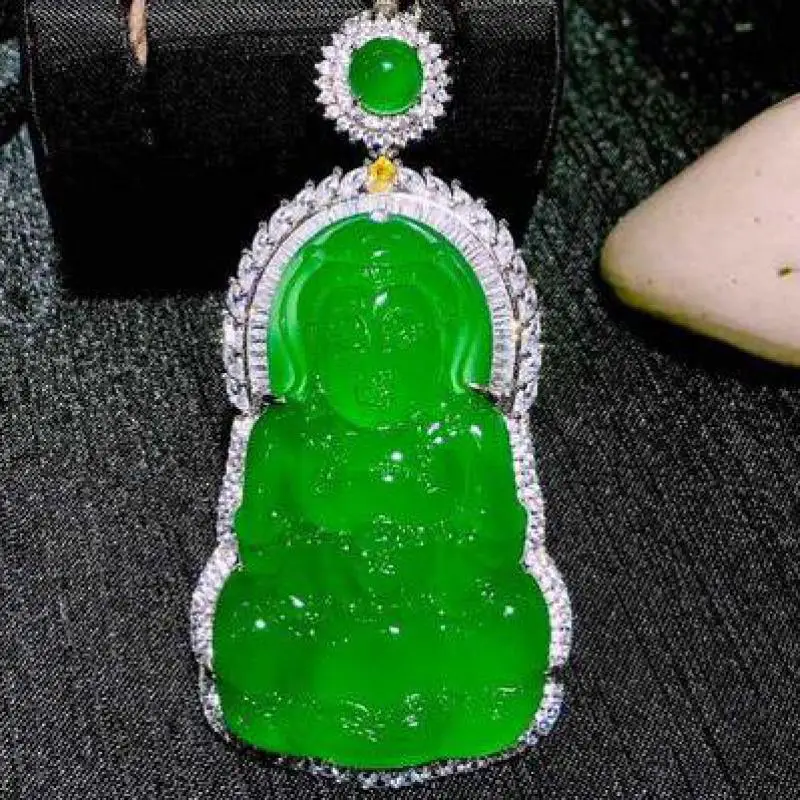 

Natural Agate Green Jade Pendant Necklace Guan Yin Buddha Jade Necklaces With 925 Sterling Silver Necklace Jadeite Jade Jewelry