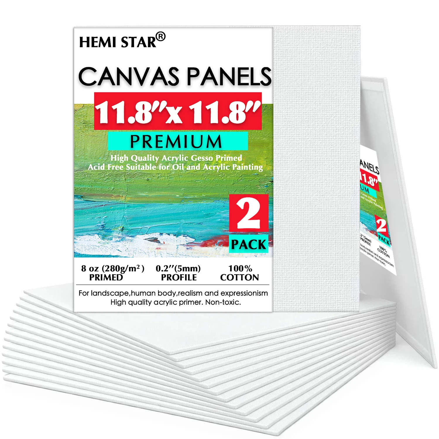 

Canvas Panels 2-pcs 8 Oz Primed Acid-Free 30x30cm-11.8x11.8in 100% Cotton Paint Canvas for Painting, Blank Canvas for Artist