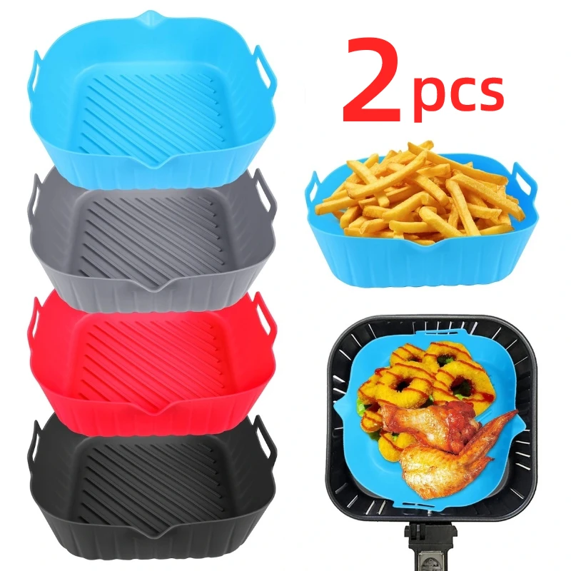 

22cm Silicone Air Fryers Oven Baking Tray Pizza Fried Chicken Airfryer Silicone Basket Reusable Airfryer Pan Liner Accessories