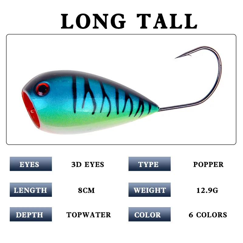 Description Picture 2 of item80mm 13g 1pcs Floating Popper Fishing Lure Crankbaits Artificial Plastic Hard Baits With Single Hook Wobblers Pesca Tackle