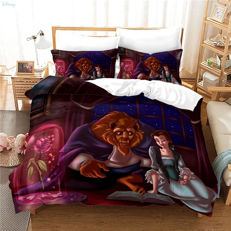 Beauty and The Beast Cartoon Bedding Set Twin Full Queen King Size Comforter Cover Set with Pillowcase Adult Kids Duvet Covers 